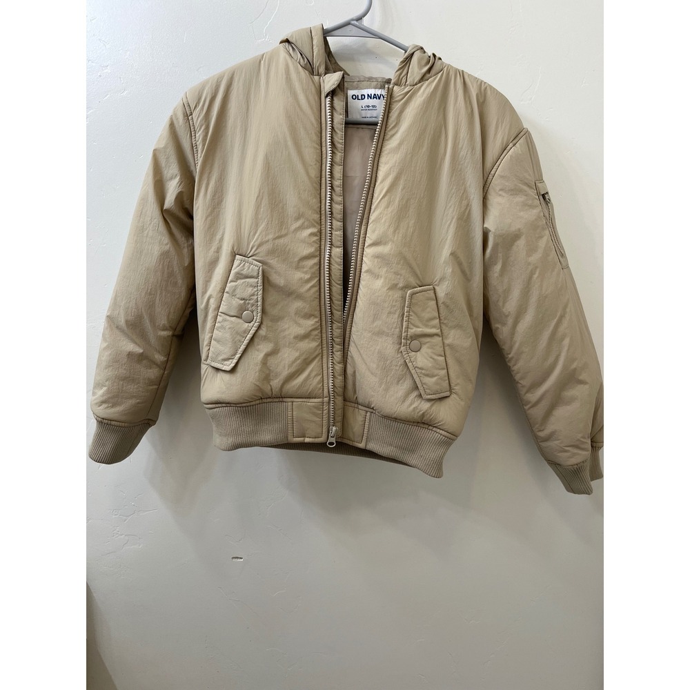 Old Navy Kids Tan Hooded Bomber Jacket Water Resistant Khaki Size L 10-12